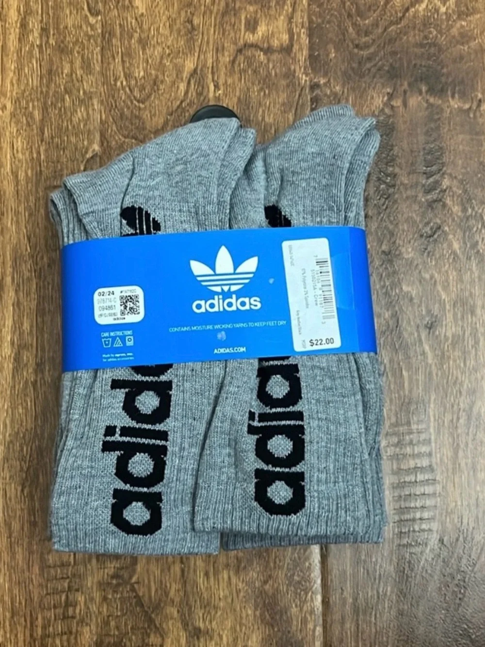 adidas Gray Crew Athletic Socks - 6 Pair Pack